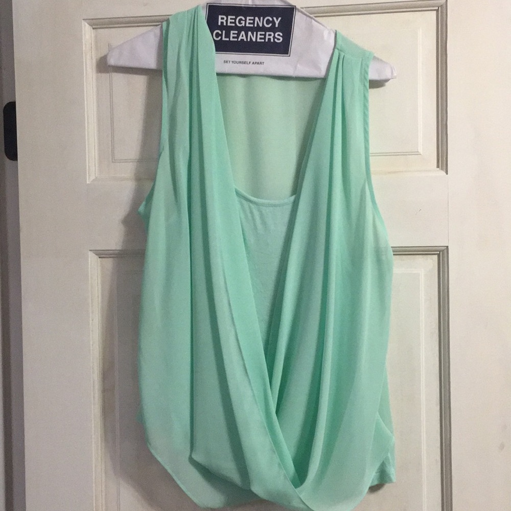 Mint chiffon draped shirt